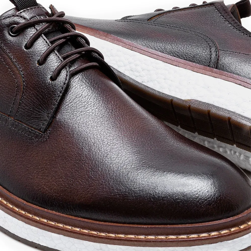 Sapato Democrata casual masculino couro mogno mostrando sola ventilada
